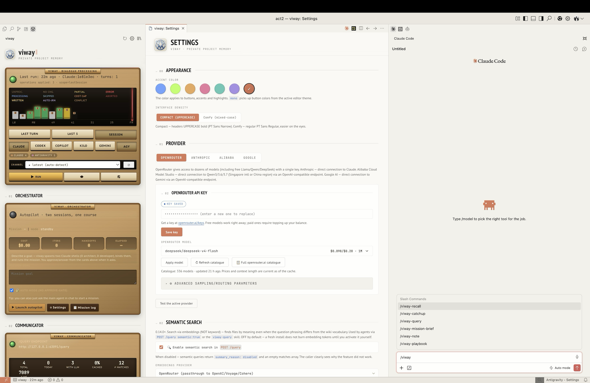 viway dashboard + settings