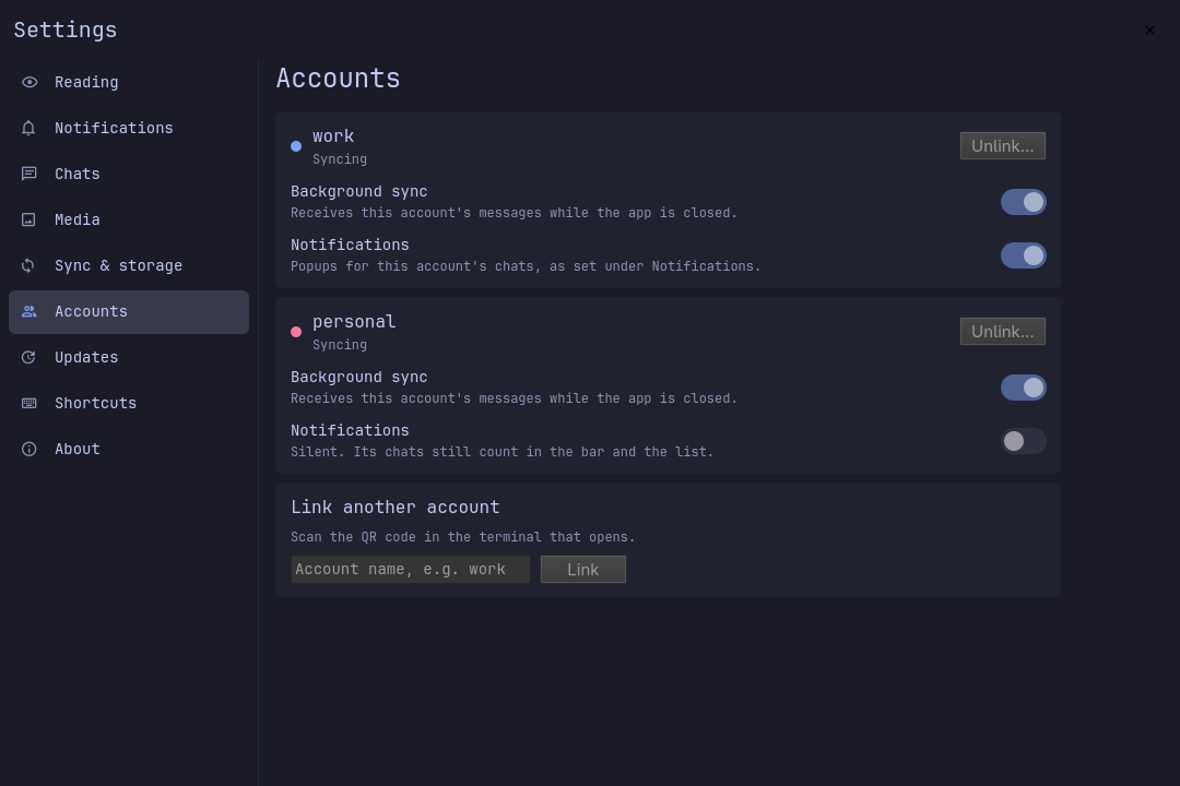 Settings, accounts