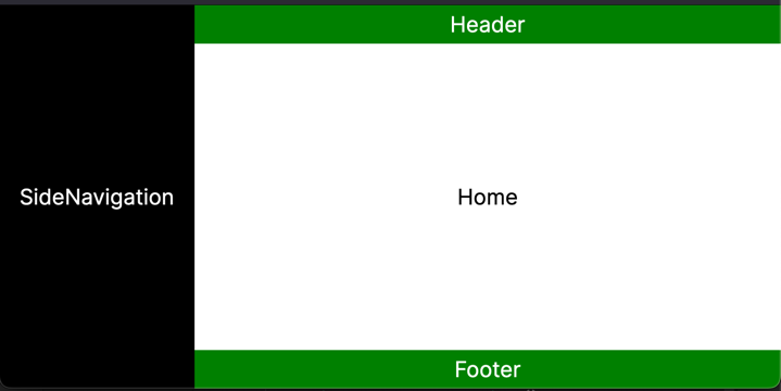 Frontend layout with a left-hand sidenav, header, content section, and footer.