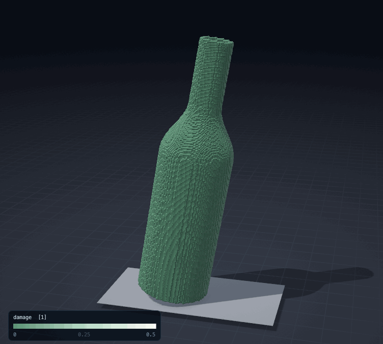 A glass bottle falls onto concrete: cracks run up from the edge of its base and branch, and it shatters
