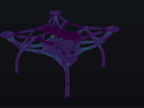 A drone frame is 3D printed in PLA layer by layer, coloured by the stress it keeps as it cools, then released from the bed