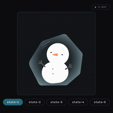 A snowman switching between five animated emotions