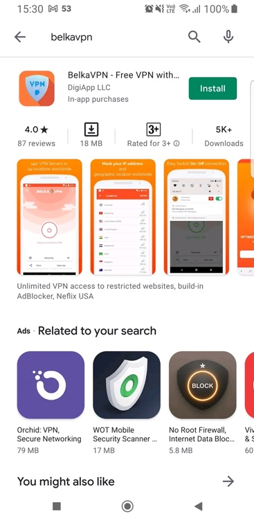 BelkaVPN sign-in screen on Android