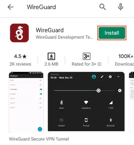 The official WireGuard app on the Google Play Store