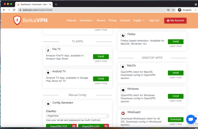 OpenVPN Imported Profile screen with credentials and the Connect button