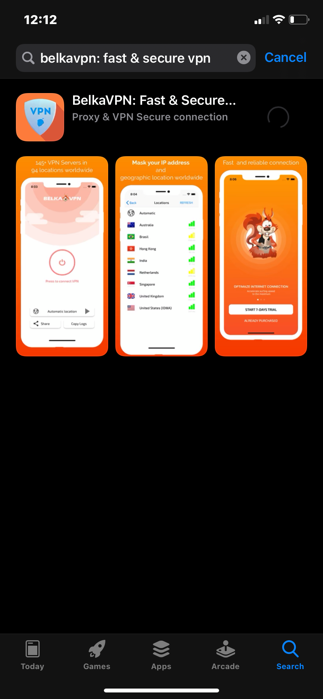 BelkaVPN welcome screen on iOS