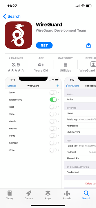 WireGuard tunnel toggled on and connected