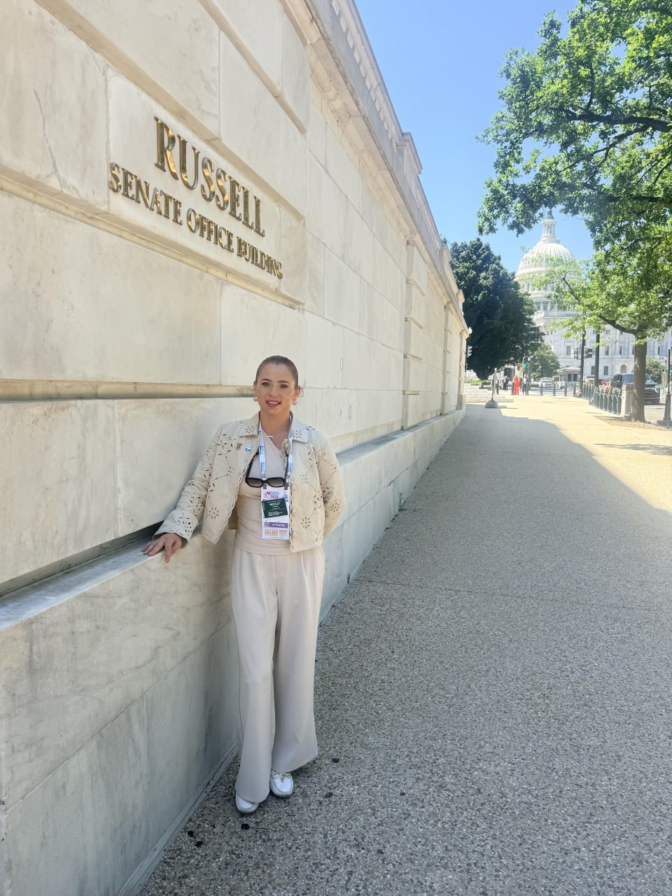 Molly Haines at the Russell Senate Office Building, Washington D.C., with the U.S. Capitol dome visible behind her