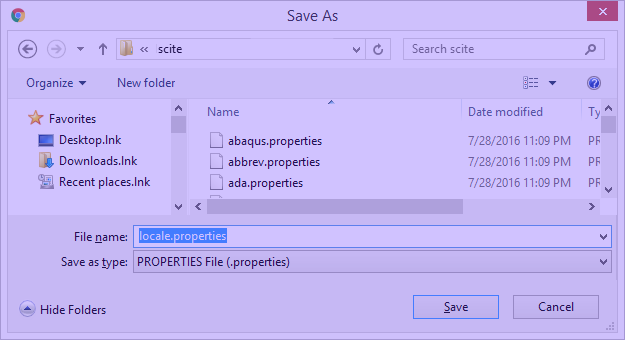 scite configuration file save dialog extensions