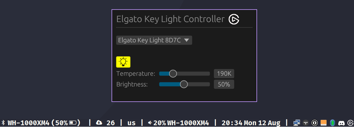 Screenshot of the elgato-keylight GUI