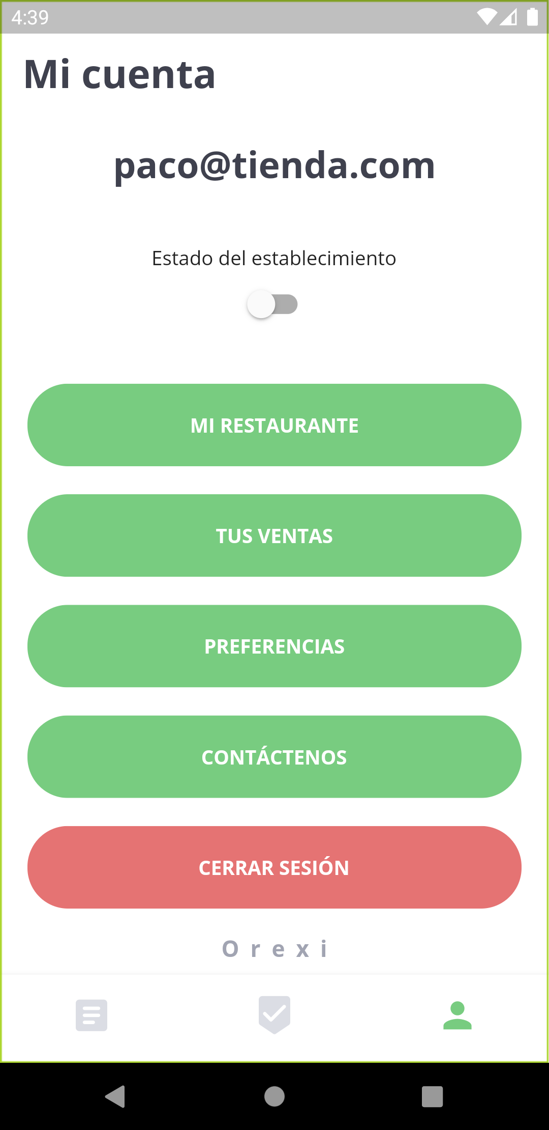 user menu