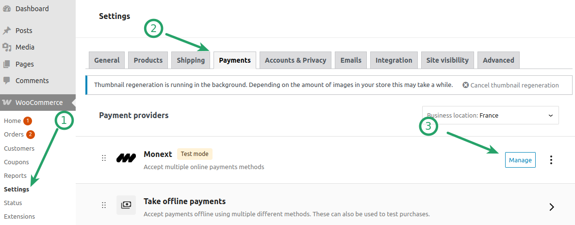 Screenshot showing payment main screen configuration in backoffice