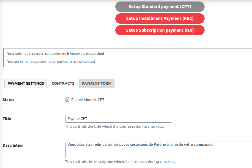 Screenshot showing payment method configuration in backoffice