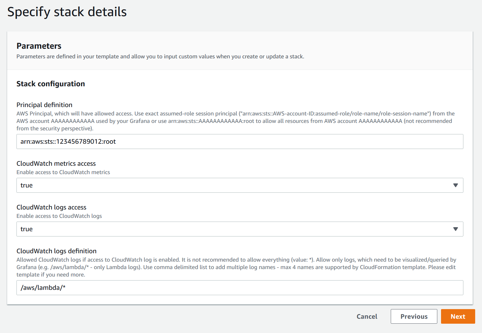 CloudFormation Stack parameters