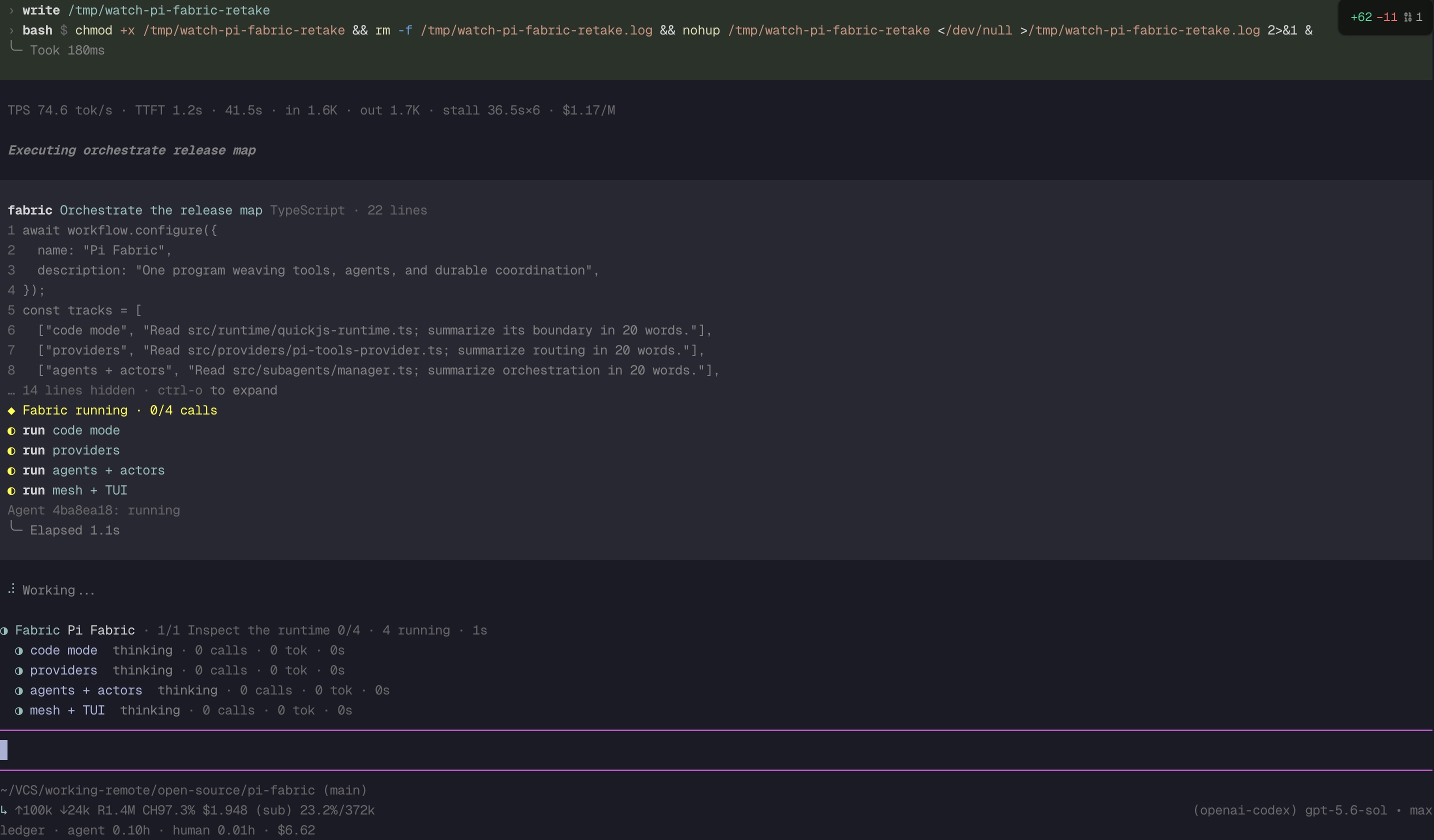 Pi Fabric composing tools and agents in the Pi TUI
