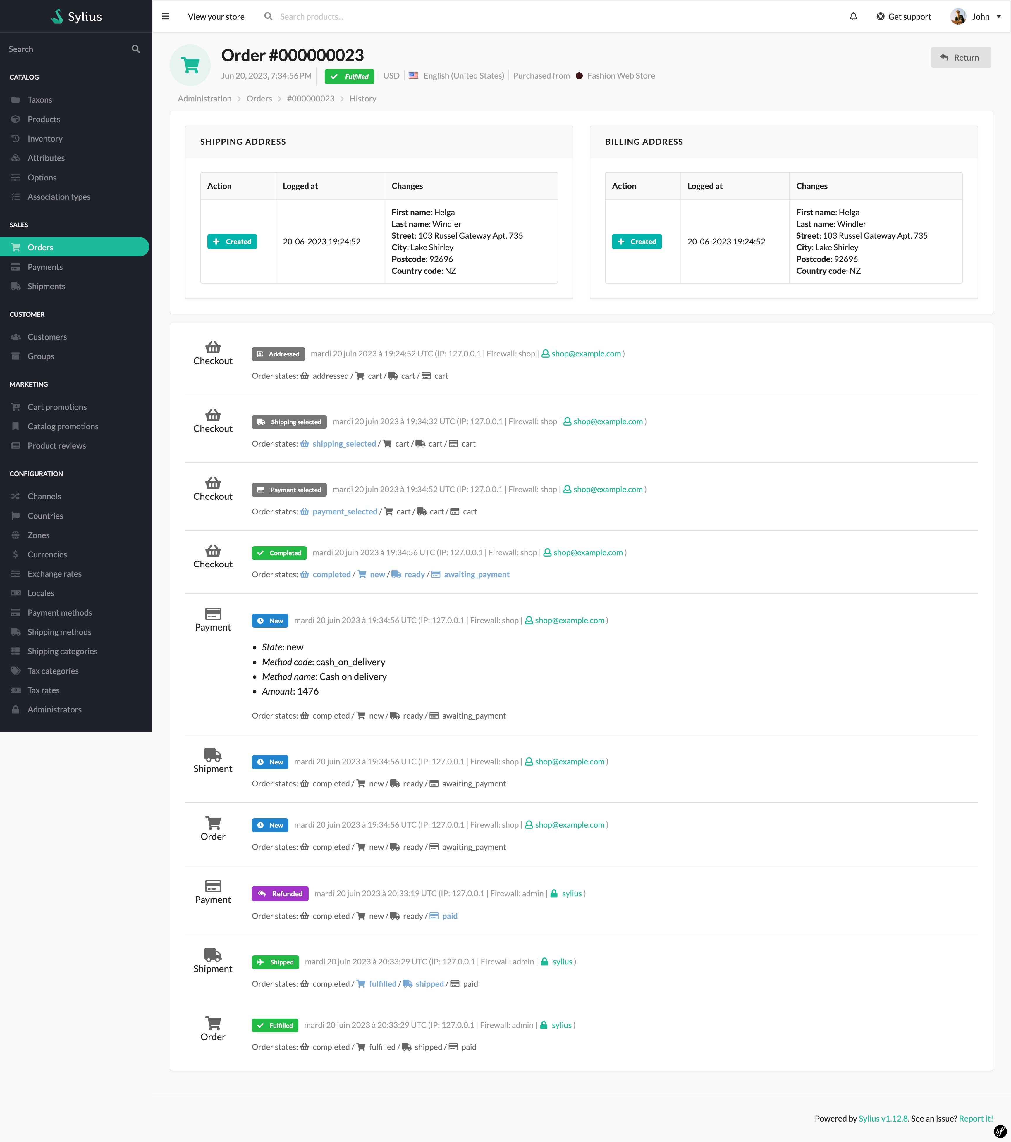 Demo of the Order History