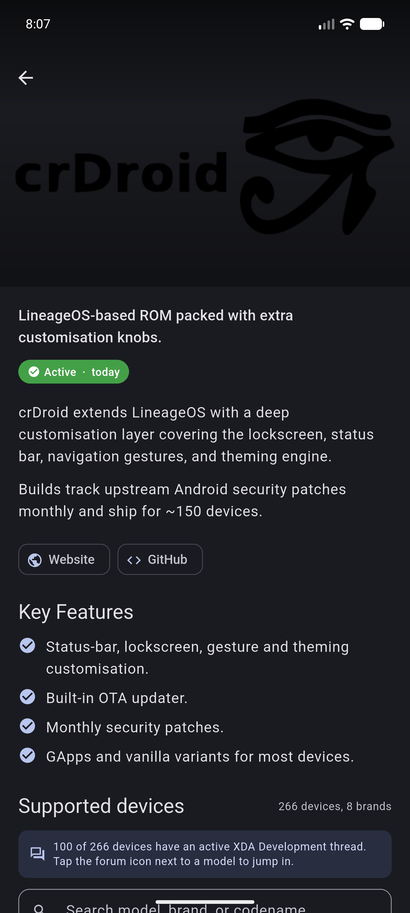 A ROM detail page