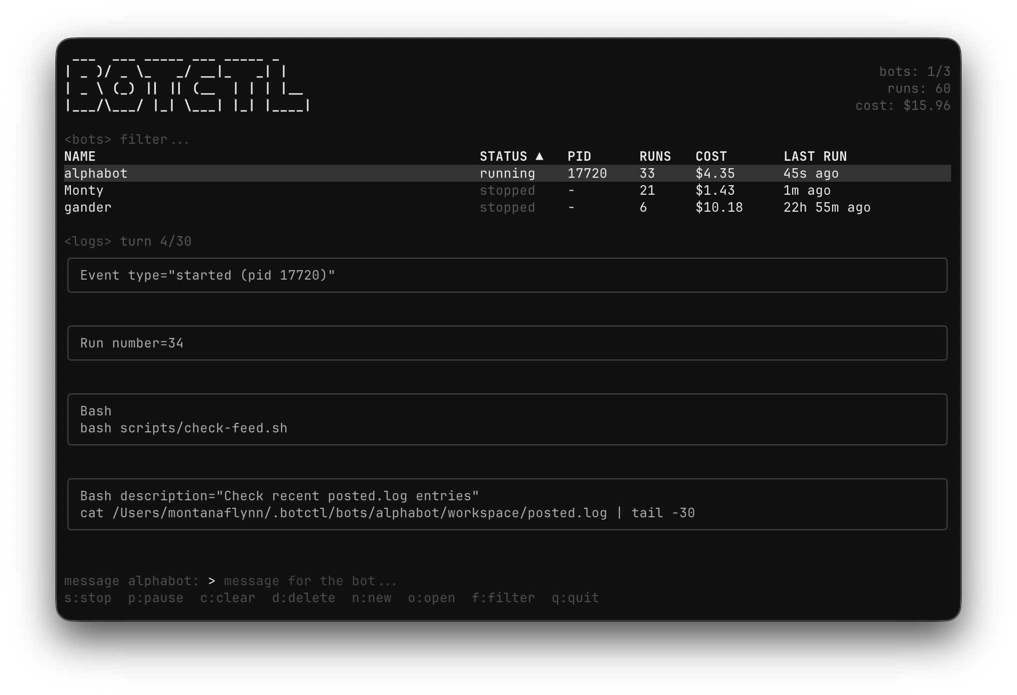 botctl TUI dashboard
