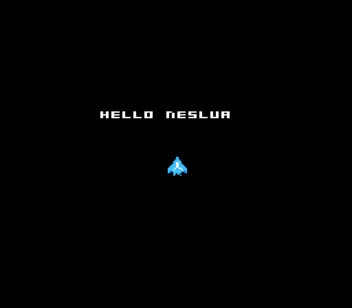 hello neslua: a cyan spaceship sprite below the greeting on a black NES screen