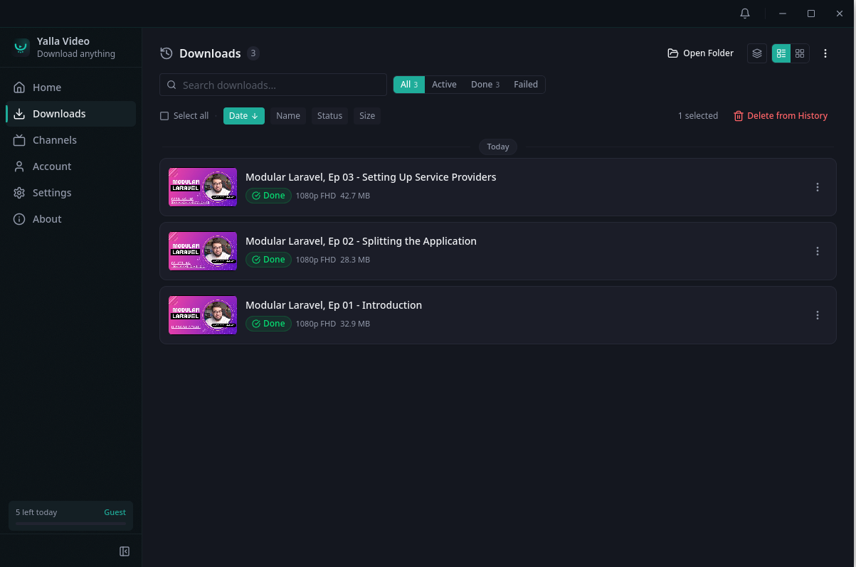 Downloads view