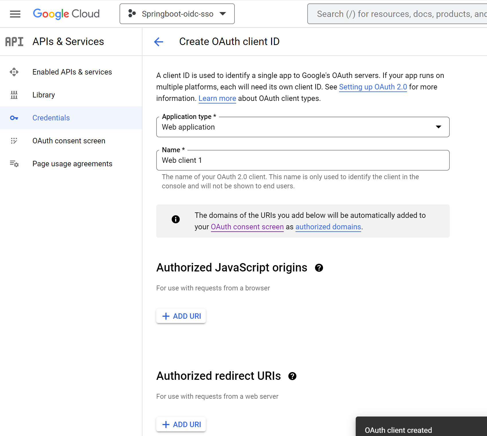 Google Create Credentials