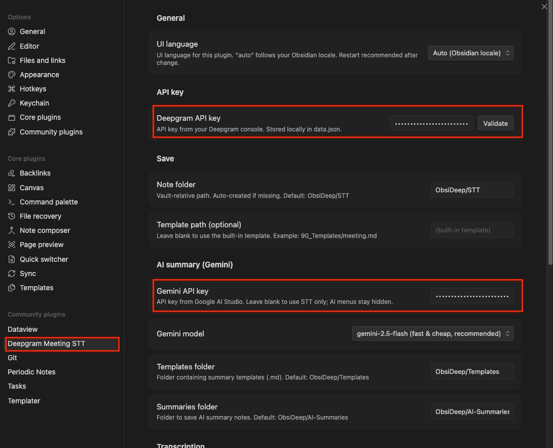 Plugin settings tab