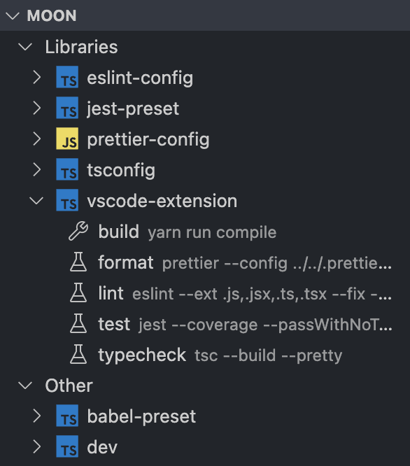 Screenshot of projects view