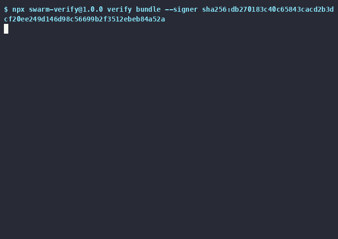 A bundle verifies, one byte is changed, and the verifier refuses it with the broken link named