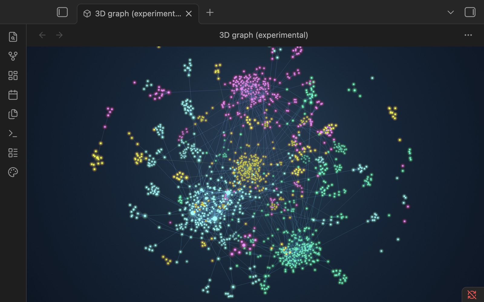 A 1,627-note vault in Neon in the 3D graph tab