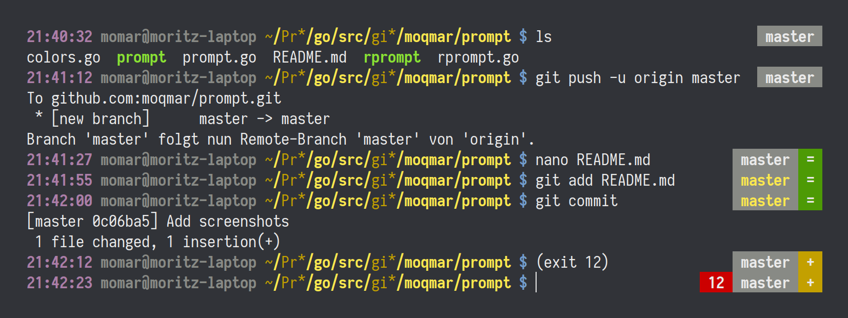GitHub - moqmar/prompt: A really fast command line prompt written in Go ...