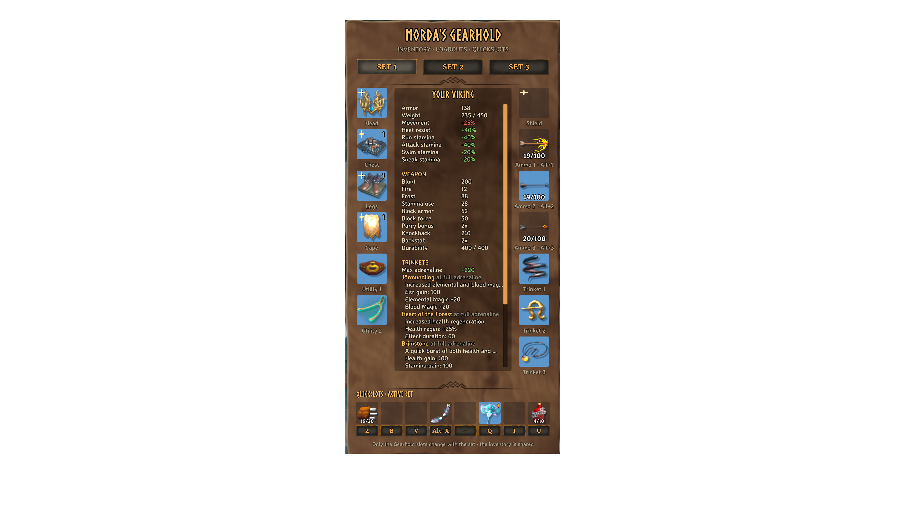 The Gearhold panel in game