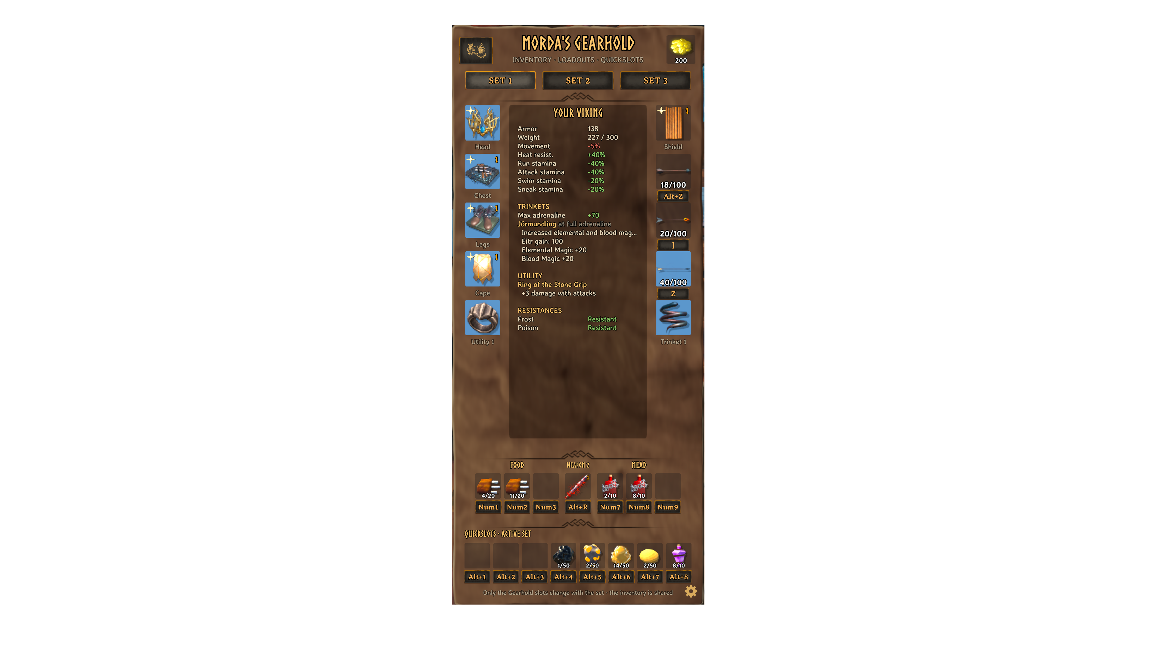 The Gearhold panel in game