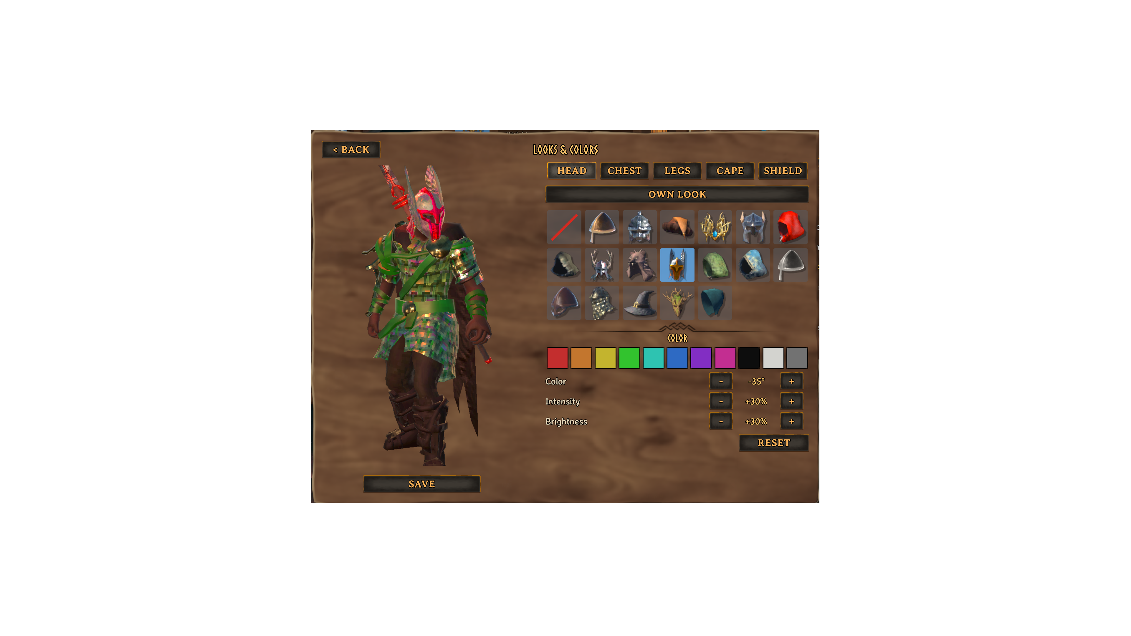 The transmog and dye menu in game
