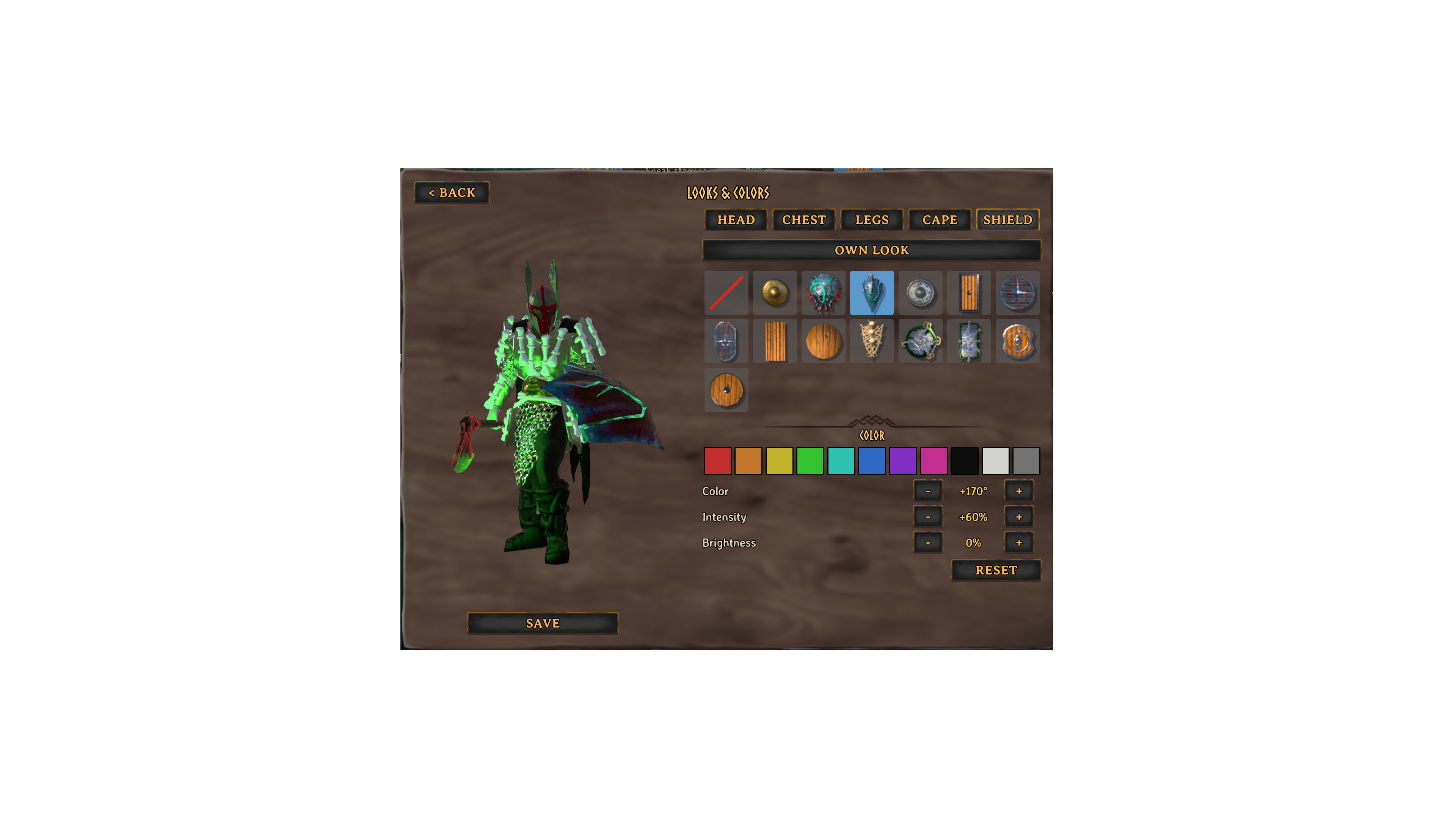 The transmog and dye menu in game