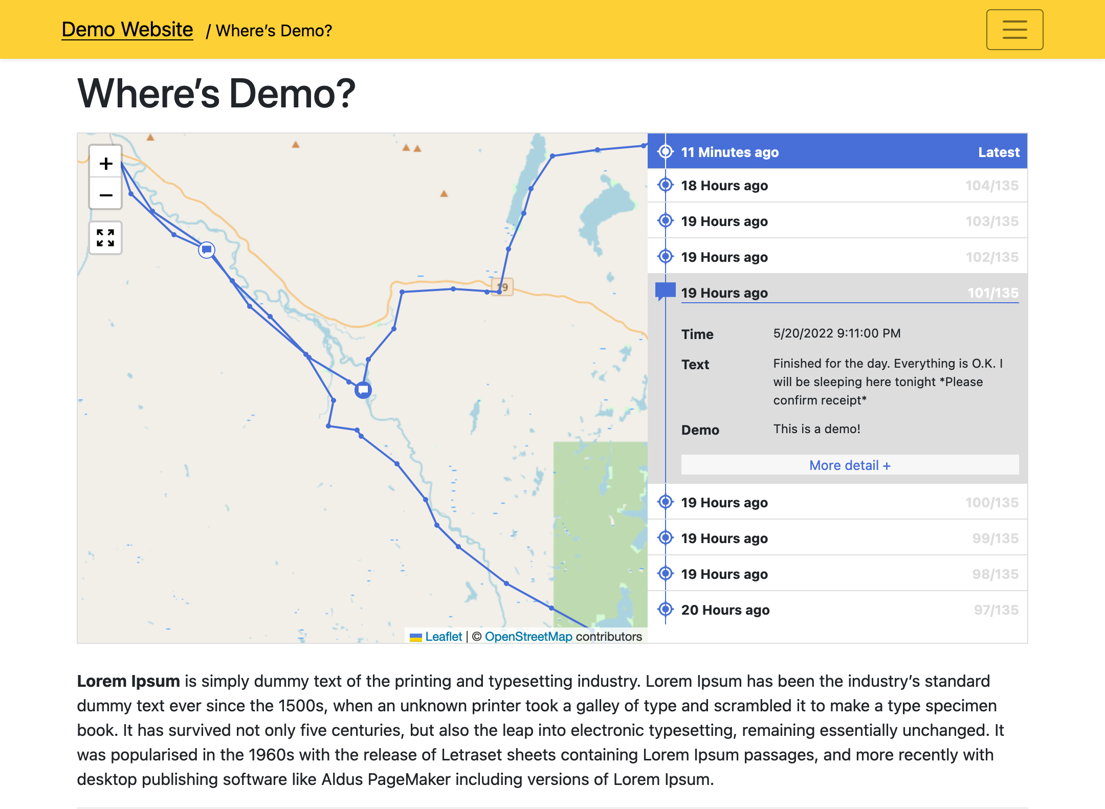 Map embedded in WordPress page