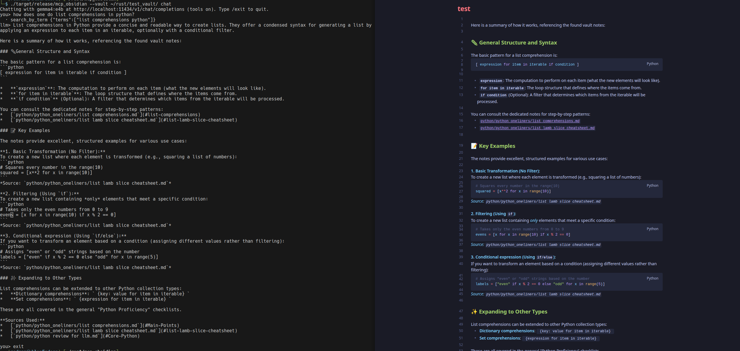 chat output