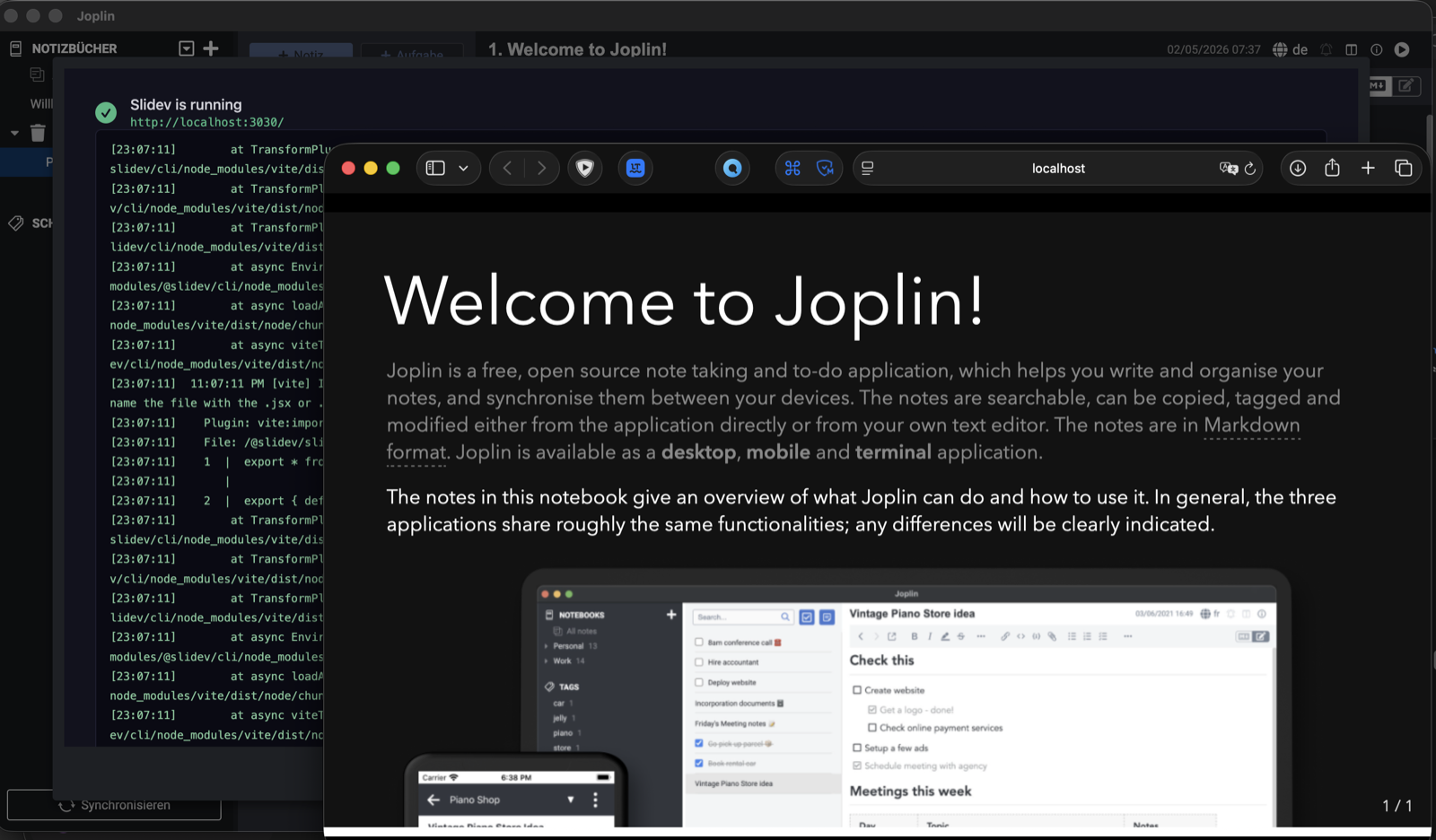 Screenshot: A Slidev presentation running from a Joplin note.