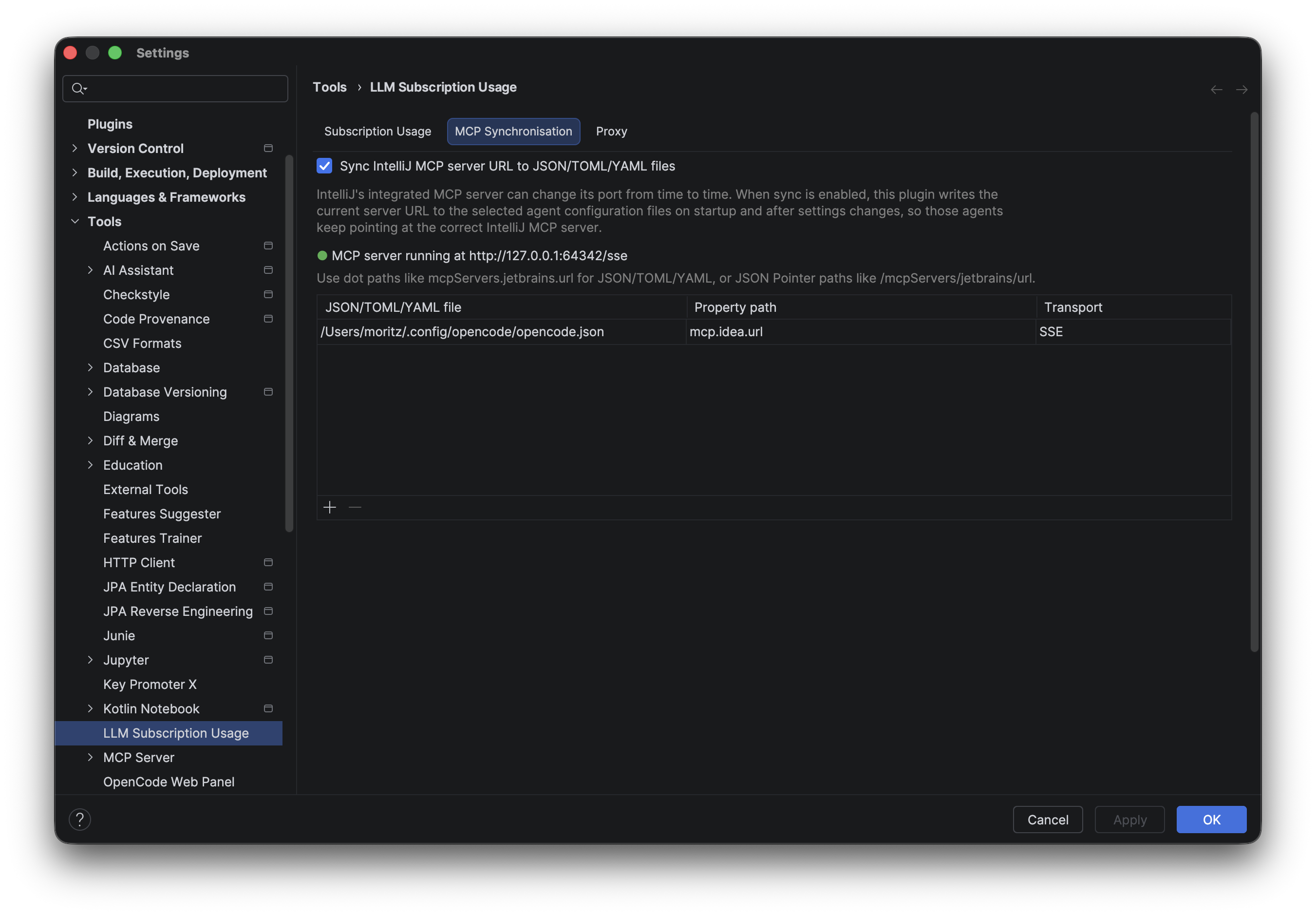 MCP server sync settings