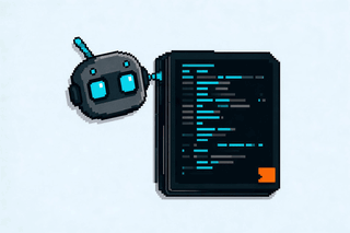A robot assistant examining a binary file