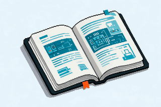 An open technical manual with circuit diagrams and an orange bookmark