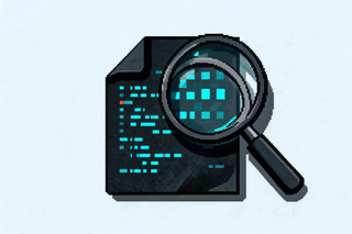 A binary file inspected through a magnifying glass