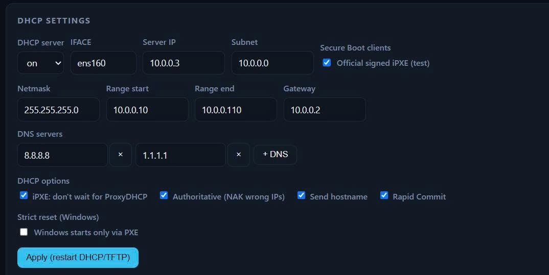 Broom web admin DHCP settings page
