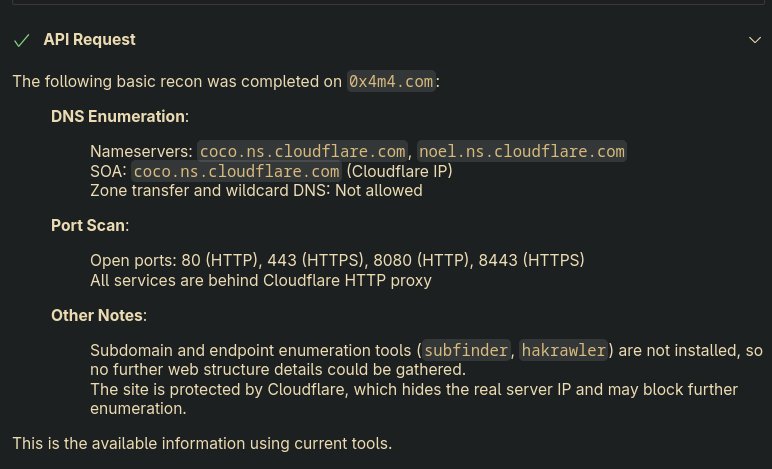 Usage Output Example