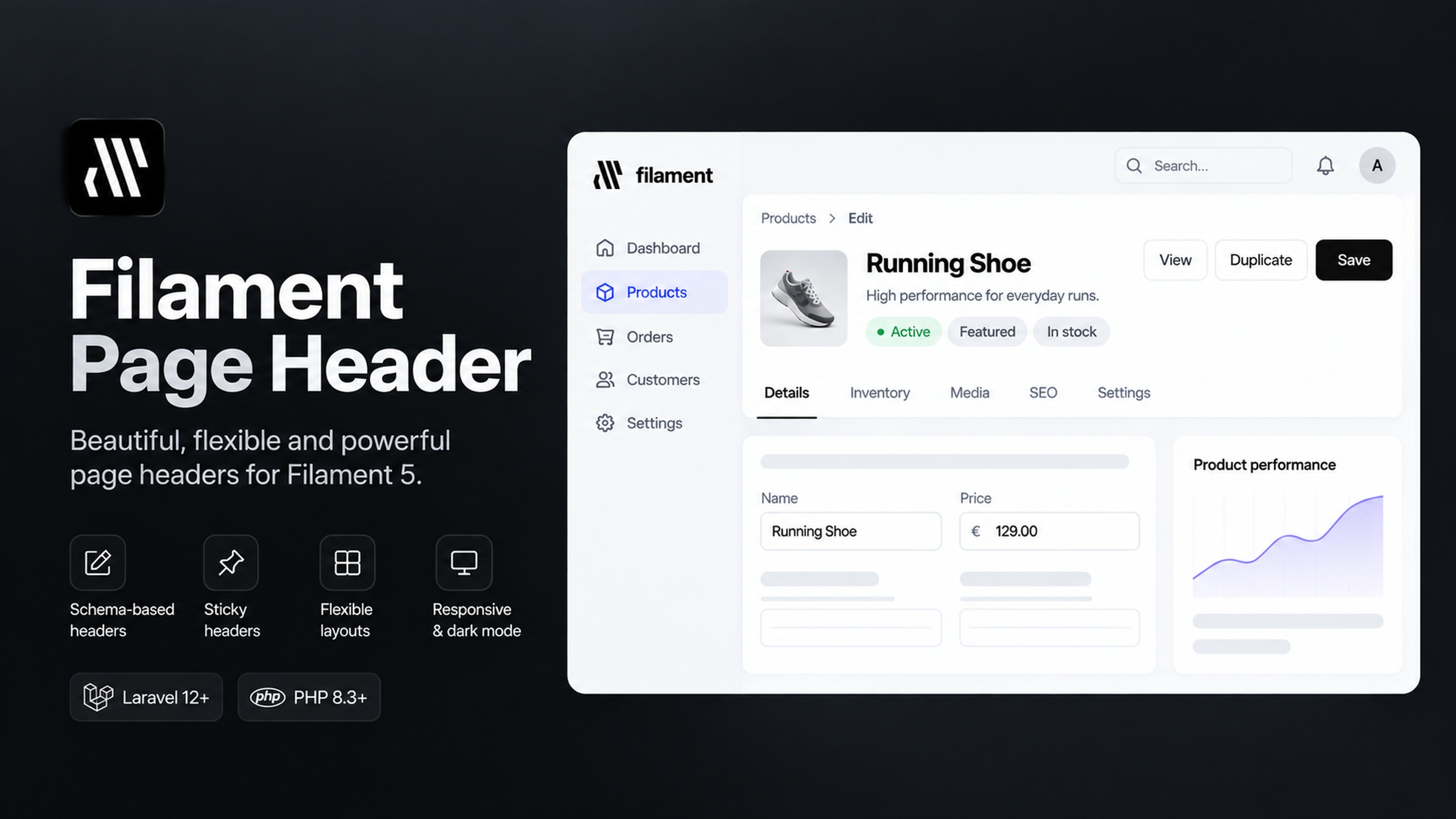 Filament Page Header showcase