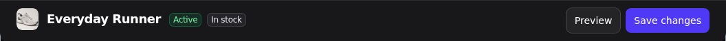 Compact desktop product header in dark mode