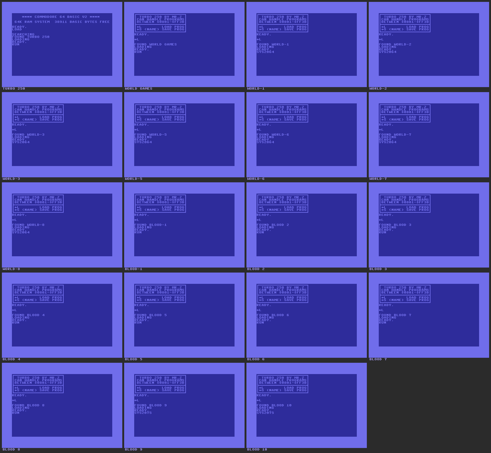 Every program on a tape side, tiled into one captioned sheet