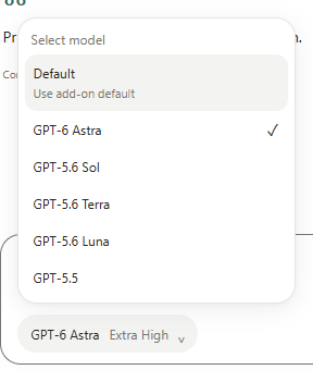 Model selection menu