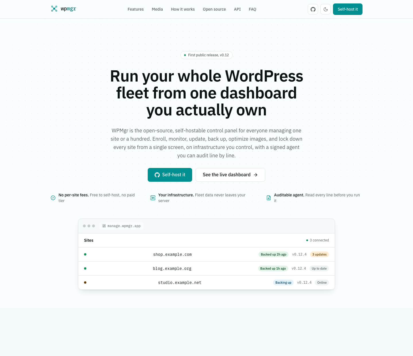 WPMgr — run your whole WordPress fleet from one dashboard you own