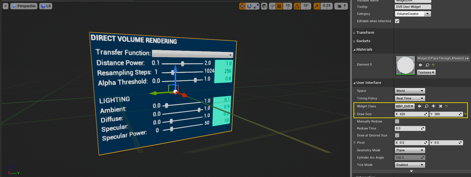 Blueprint Actor BP_DVR_UI in Viewport