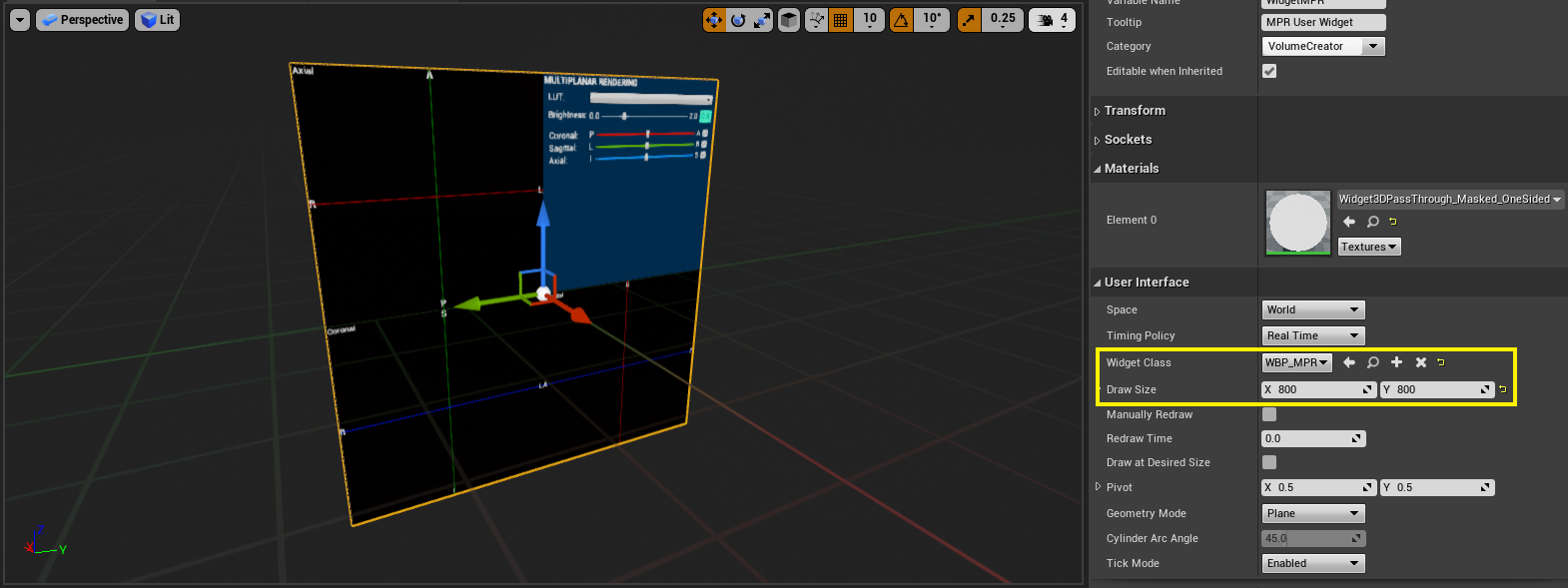 Blueprint Actor BP_MPR_UI in Viewport